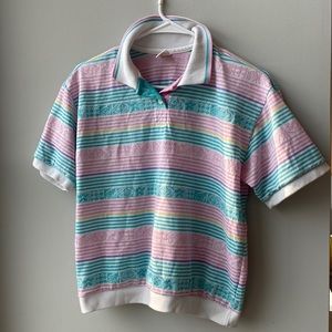 Jantzen Vintage One-of-a-kind Striped Polo Size Petite Large in Pastel Colors